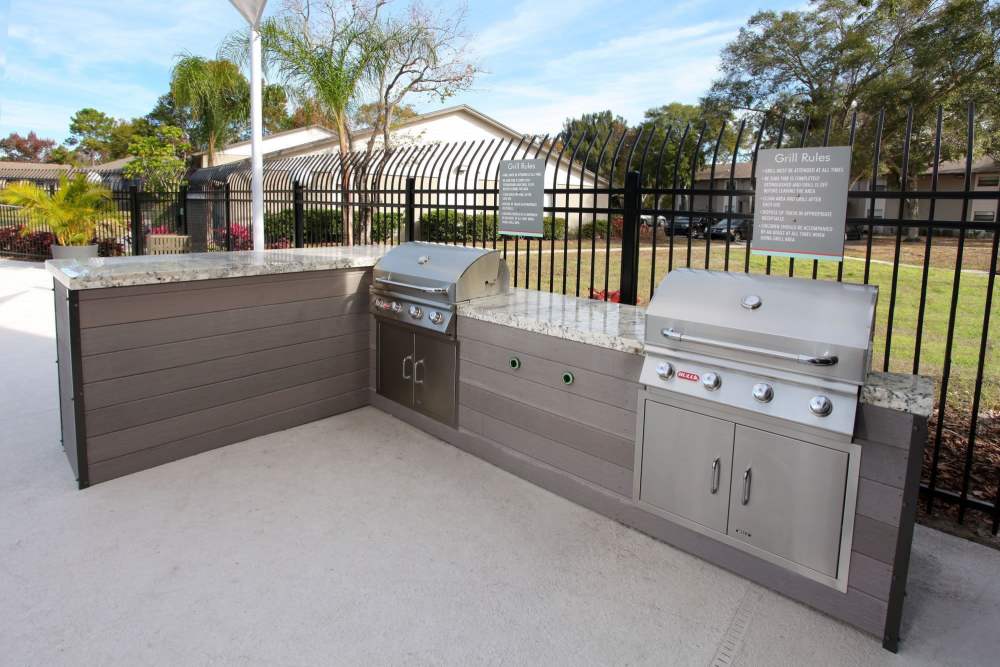 Barbequing stations at Four Lakes at Clearwater in Clearwater, Florida