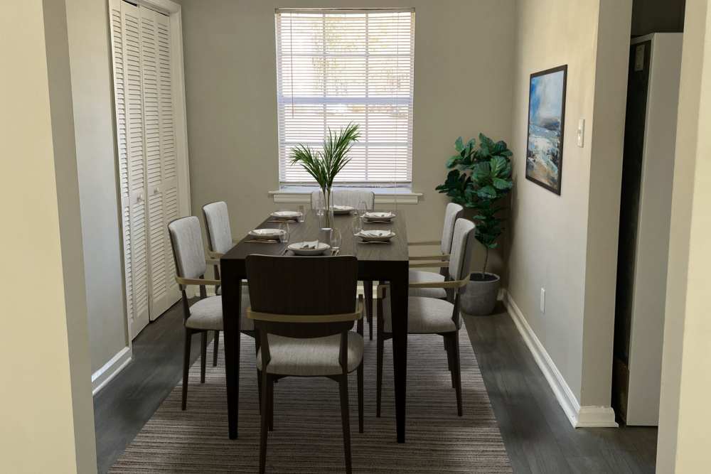 Model apartment dining room at Flats @ 235 in Athens, Georgia