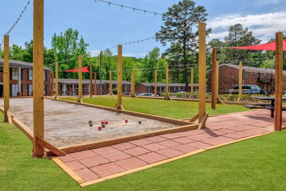 Activity area and patio at Flats @ 235 in Athens, Georgia