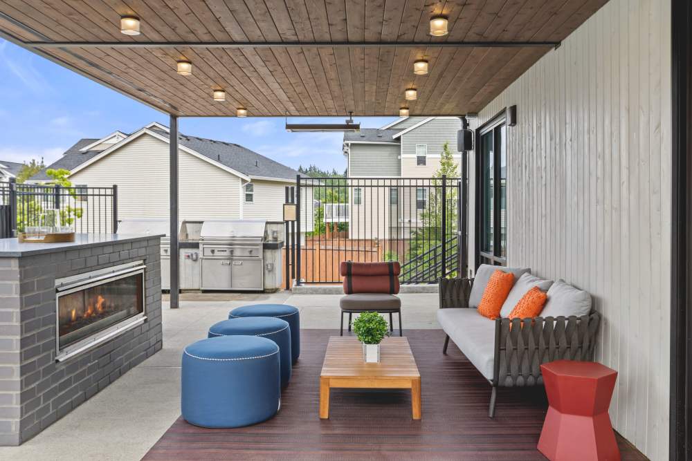 Outdoor lounge area at Helm in Everett, Washington