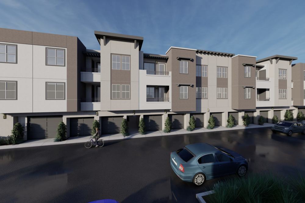 Renderings of private garages under the building at Monamos Terrace Apartments in Murrieta, California