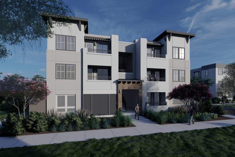 Exterior of an apartment building at Monamos Terrace Apartments in Murrieta, California