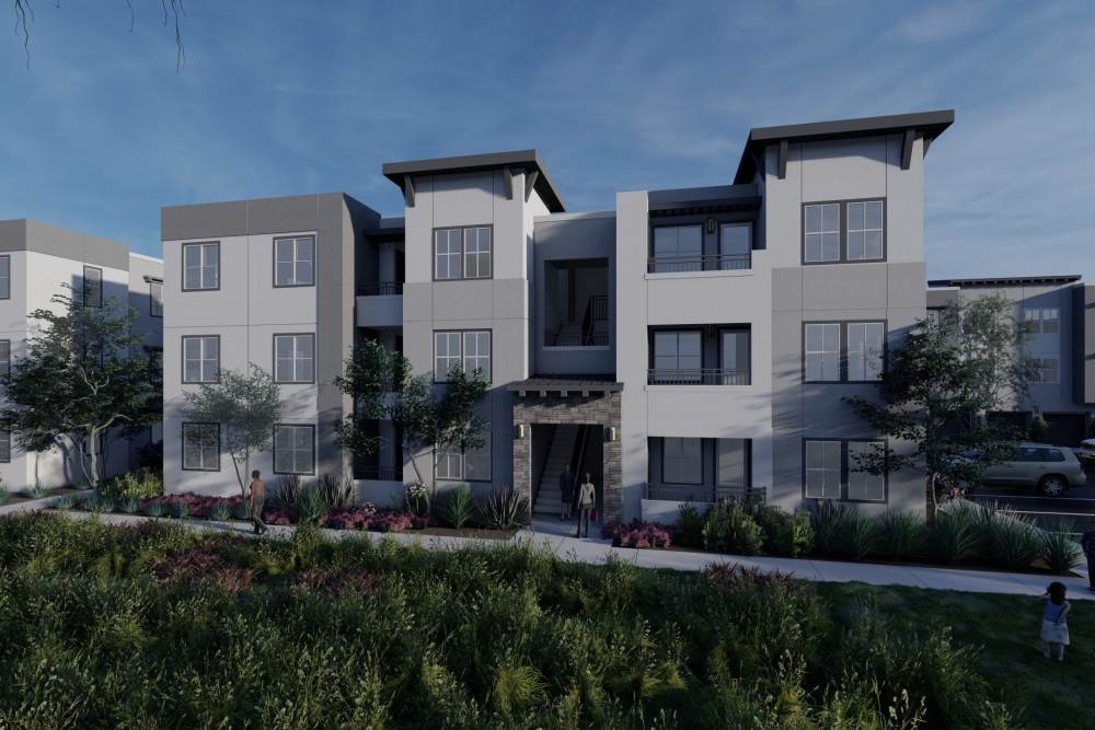 Rendering of the exterior of Monamos Terrace Apartments in Murrieta, California