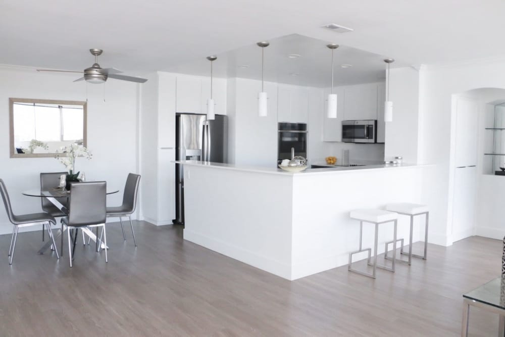 Spacious penthouse kitchen at 1900 Ocean Apartment Homes in Long Beach,California