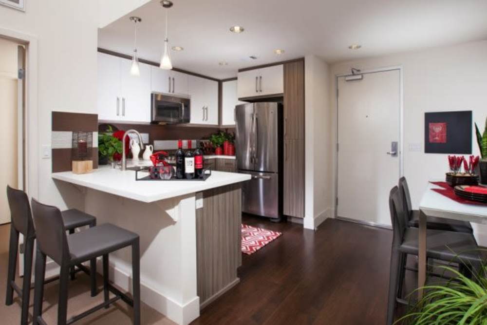 Modern kitchen at The Marke Apartment Homes in Santa Ana,