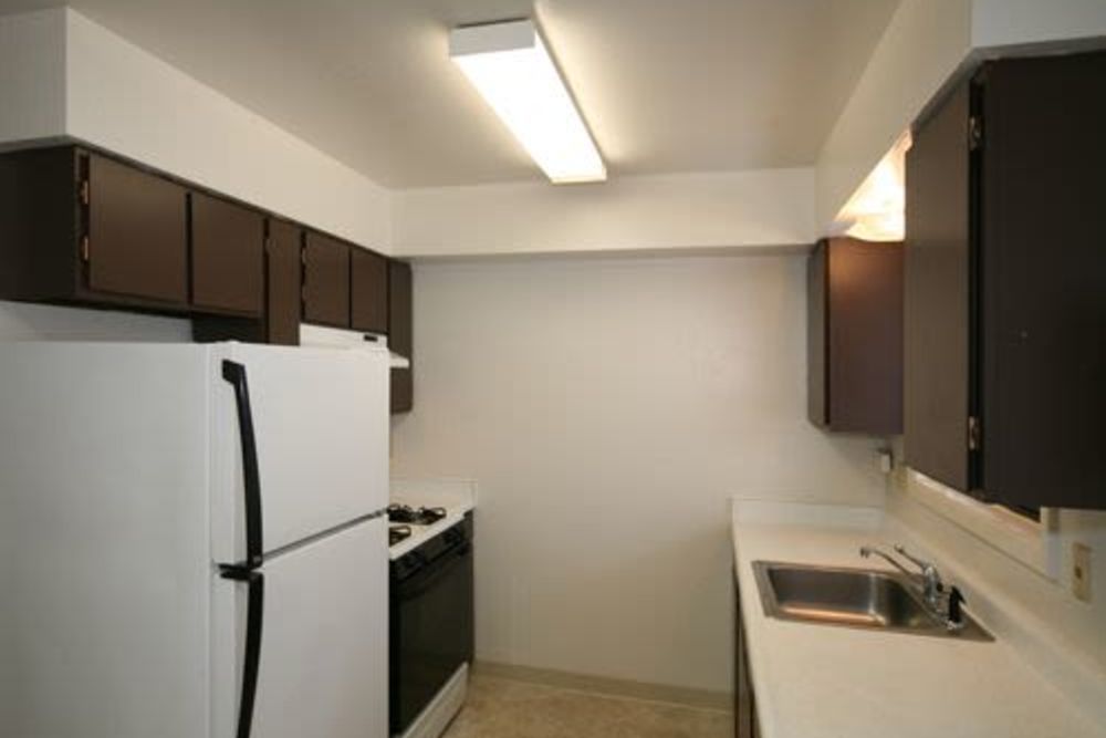 Kitchen in an apartment at Jewel Lake Villa in Anchorage, Alaska
