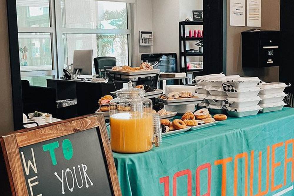 Welcome food spread at 109 Tower in Miami, Florida