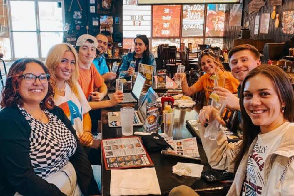 Residents and staff out for drinks at The Landing at Fayetteville in Fayetteville, Arkansas