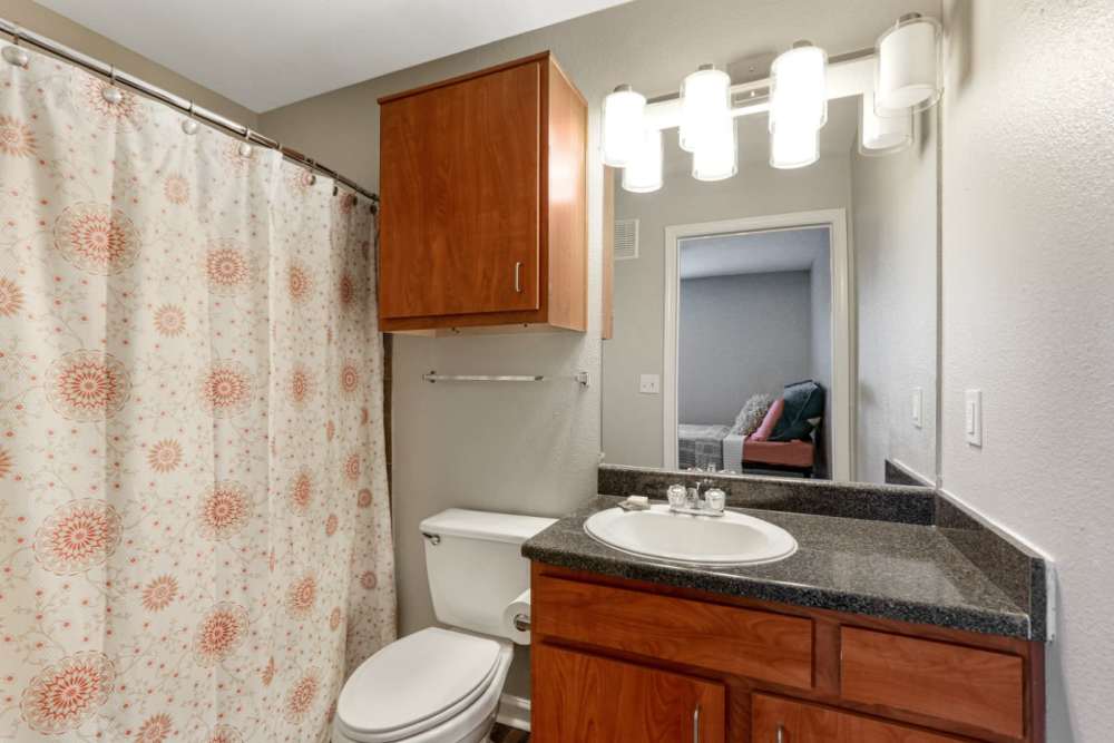 Apartment bathroom with tub/shower at Altitude at Baton Rouge in Baton Rouge, Louisiana