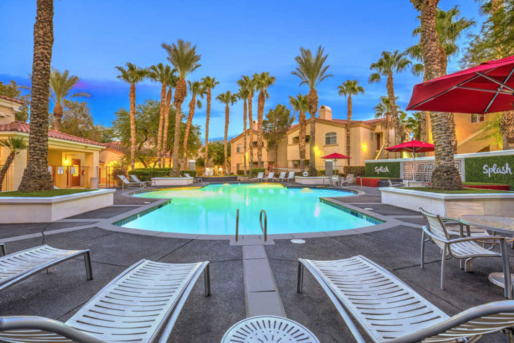Pool side lounge chairs at Calypso Apartments in Las Vegas, Nevada
