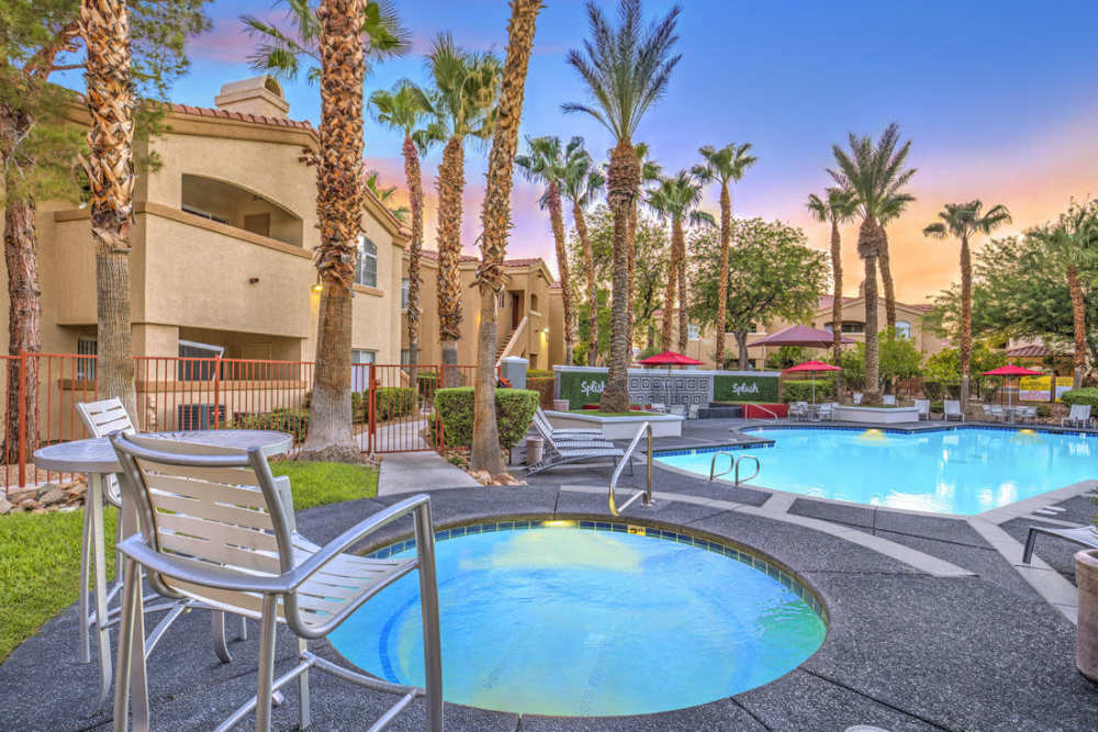 Pool side seating at Calypso Apartments in Las Vegas, Nevada