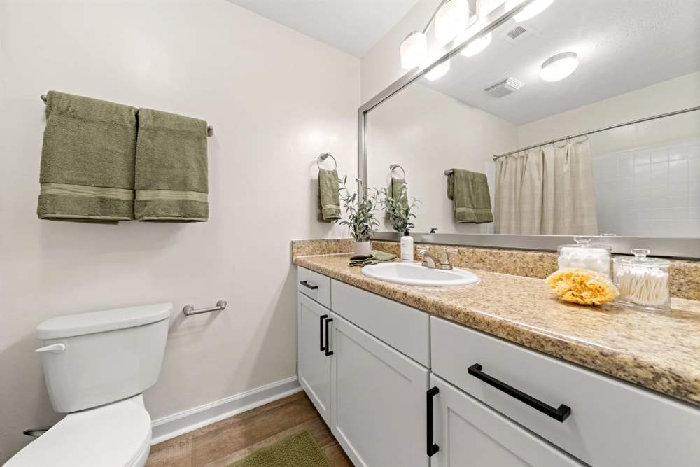 Bathroom with nice counters at Country Club Lakes in Jacksonville, Florida