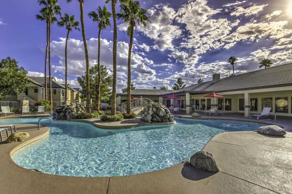 Palm trees on a pool island at Kaleidoscope in Las Vegas, Nevada