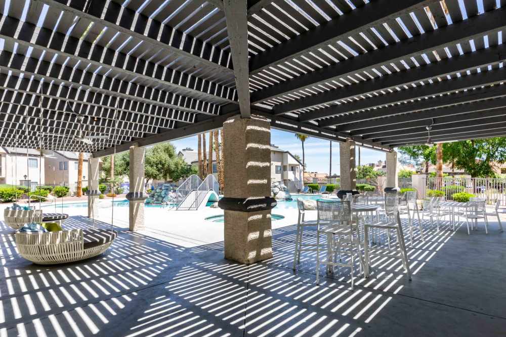 Outdoor covered seating at Kaleidoscope in Las Vegas, Nevada