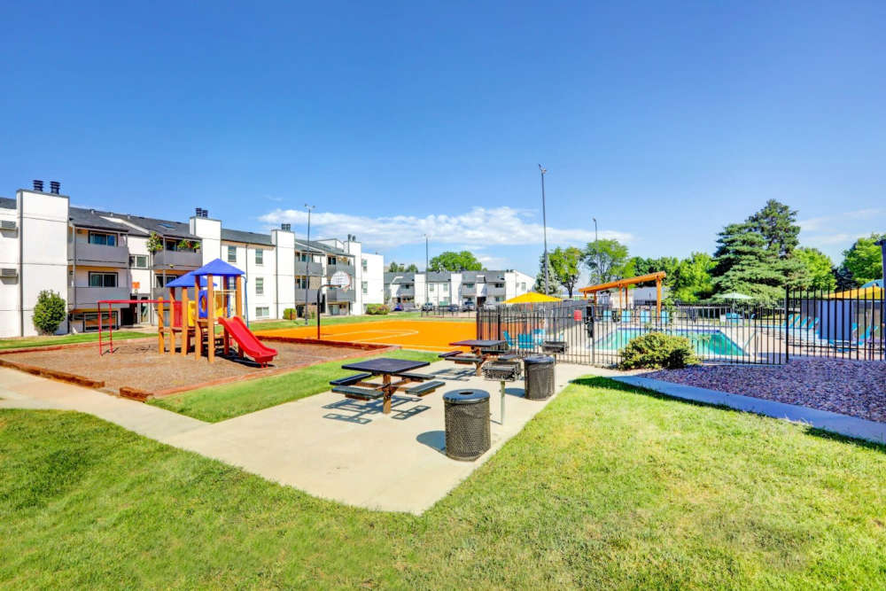 An onsite playground for children at Ascent at Lowry in Denver, Colorado