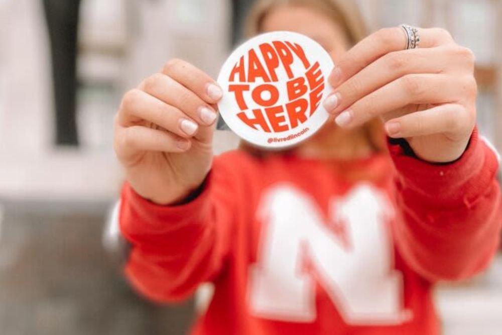 Resident with school sticker at LivRed in Lincoln, Nebraska