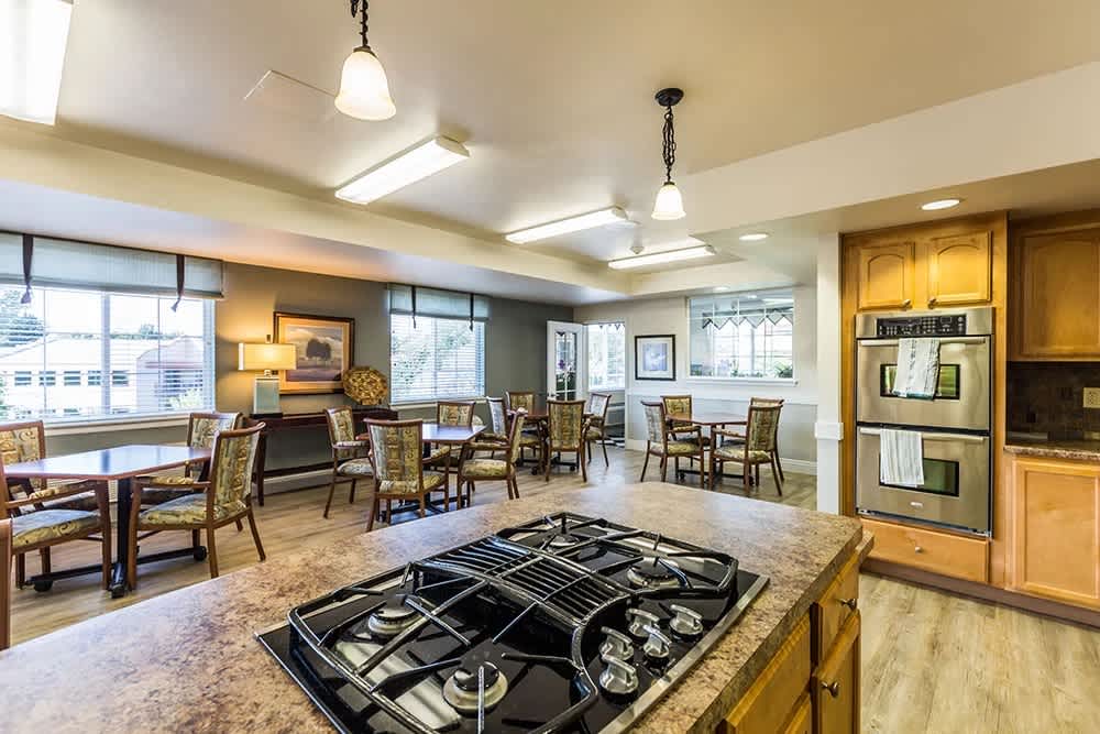 Community kitchen at Lakeview Senior Living in Lakewood, Colorado