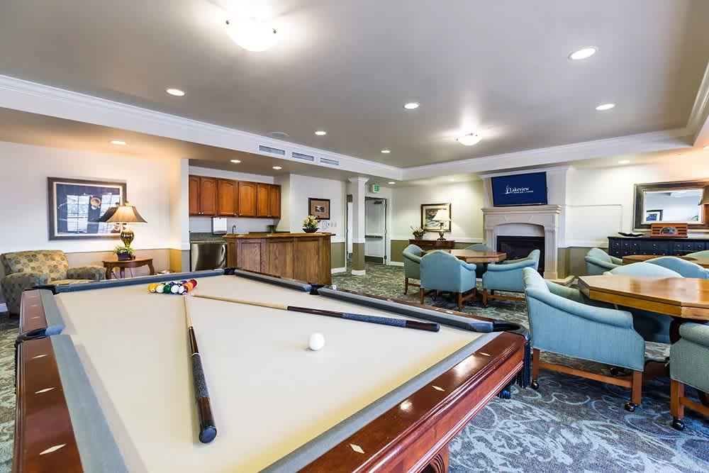 Billiards table at Lakeview Senior Living in Lakewood, Colorado