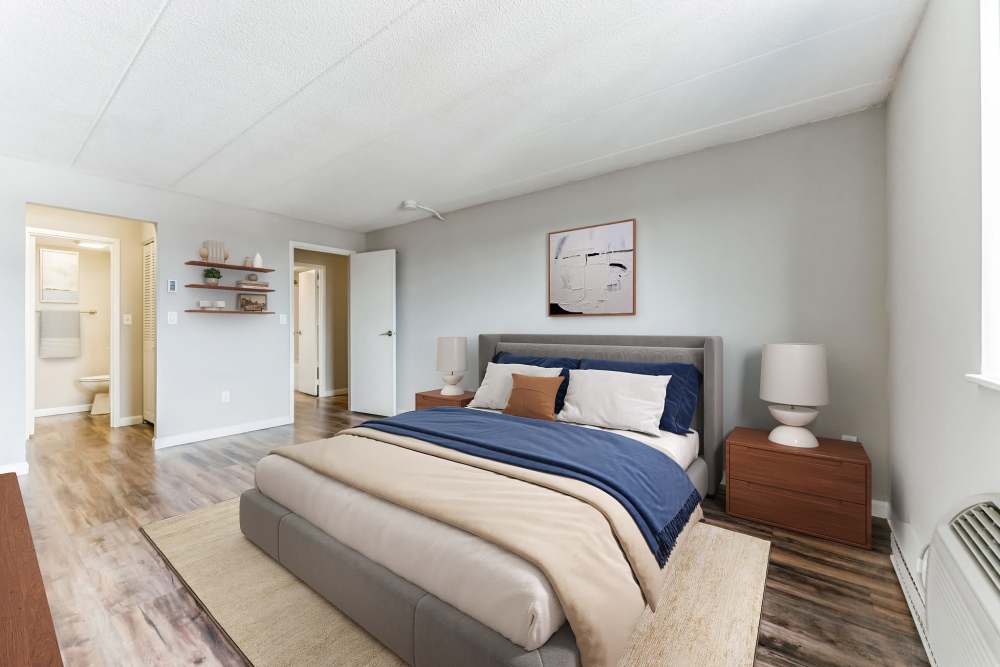 Relaxing bedroom at Eagle Rock Apartments at MetroWest in Framingham, Massachusetts