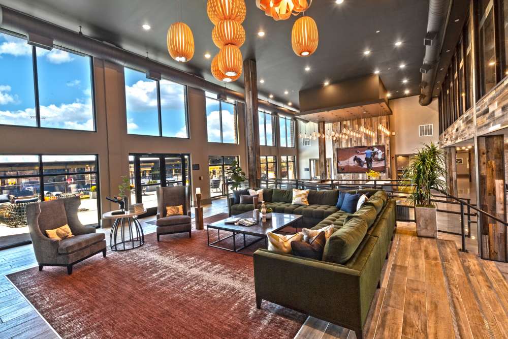 Welcoming seating in the community clubhouse at Fieldhouse Apartments in Lawrenceville, Georgia