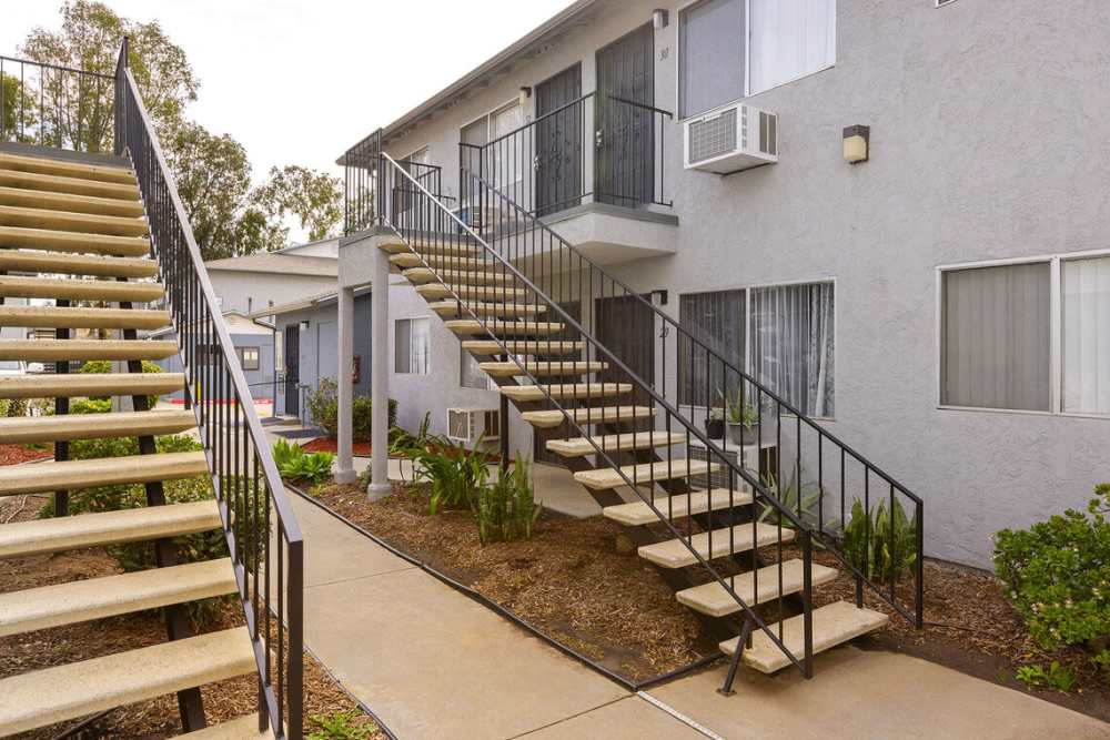 Apartment building with stairs at Terre at Oak in Ramona, California