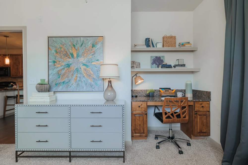 Home office in an apartment at The Pines at Woodcreek in Humble, Texas