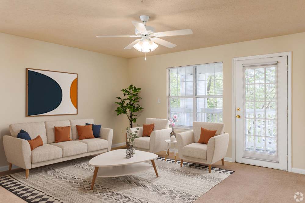 clean living room with white paint at Cherokee Summit Apartments in Acworth, Georgia