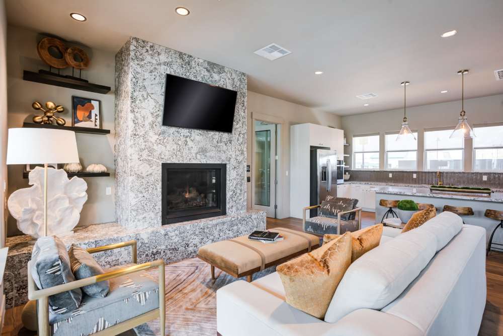 Beautiful and cozy living rooms to relax in at The Terraces at Stanford Ranch II in Rocklin, California