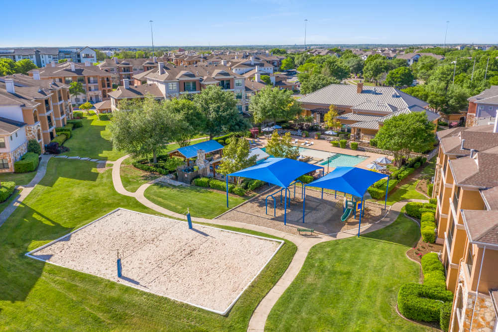 Sand Volleyball Court at Onion Creek Luxury Apartments in Austin, Texas