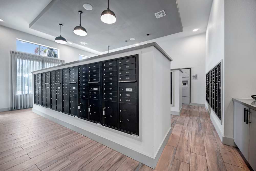 Safe and secure mail room at Linden at The Rim in San Antonio, Texas