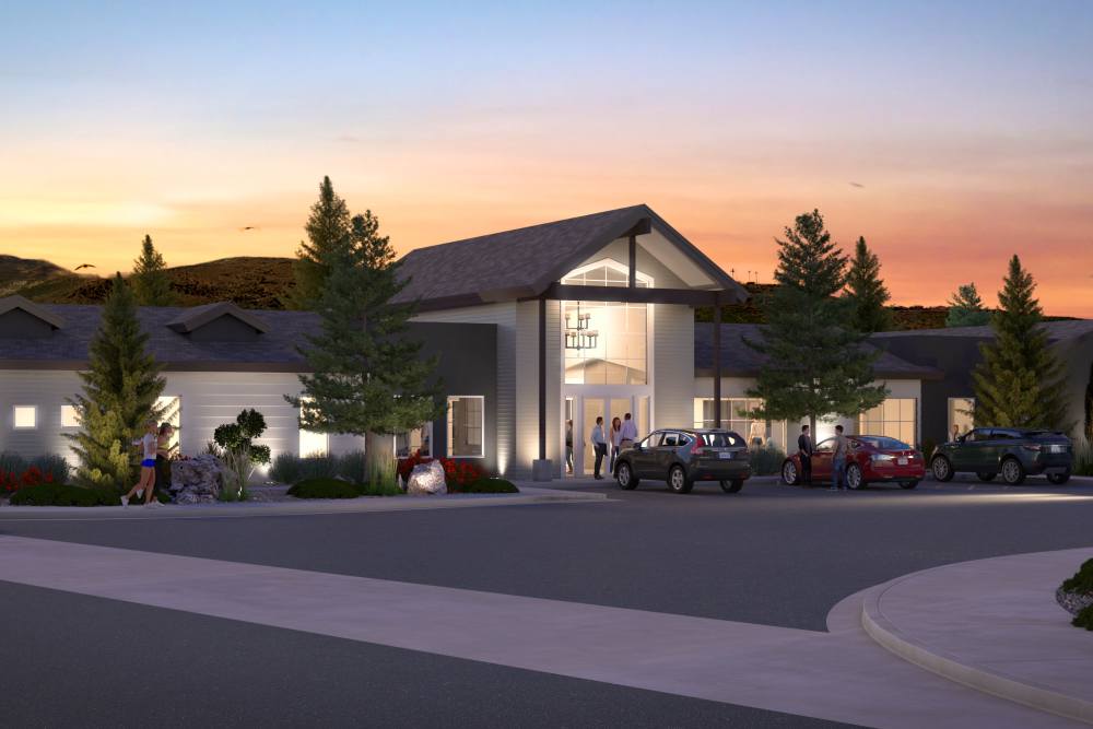 Rendering of the clubhouse at dusk at The Kallan in Verdi, Nevada