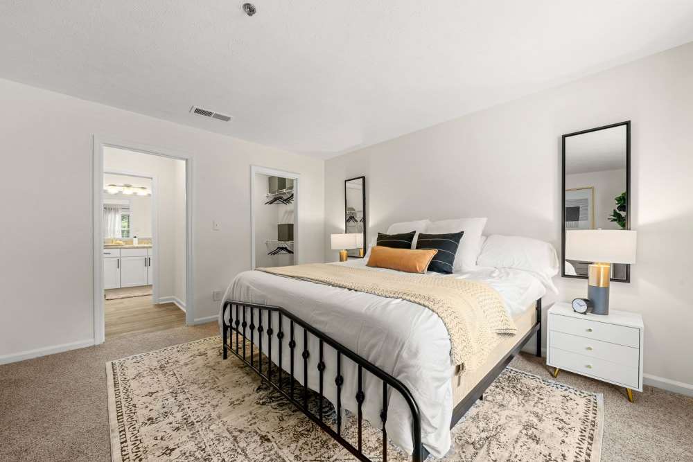 Modern bedroom at The Laurel Apartments in Spartanburg, South Carolina