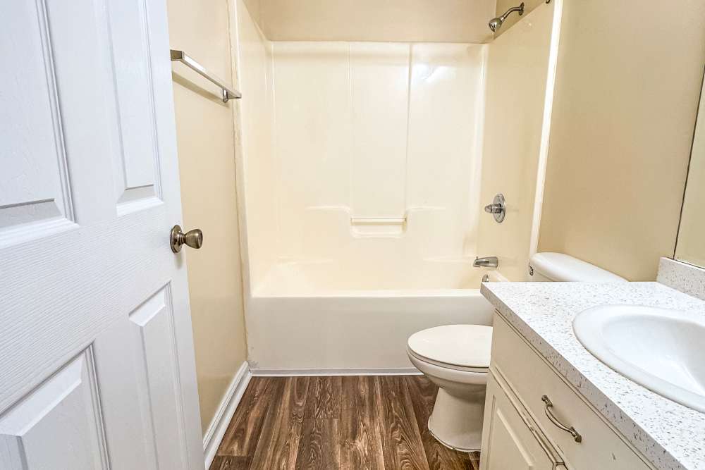 Clean view of bathroom in Gardenbrook Apartments in Columbus, Georgia