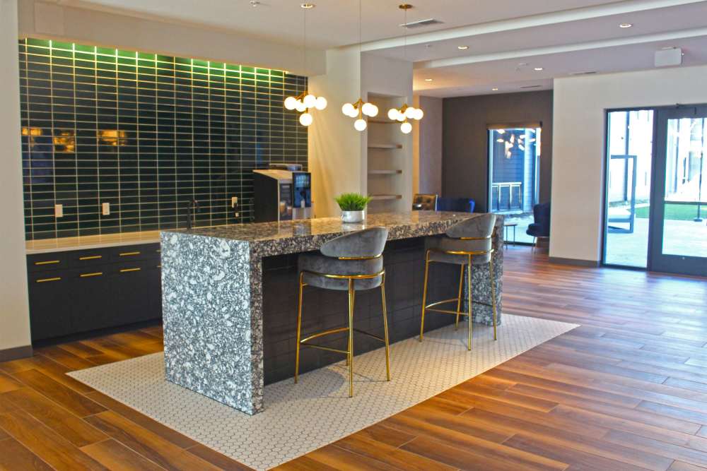 Clubhouse kitchen at The Flats at Dorsett Ridge in Maryland Heights, Missouri