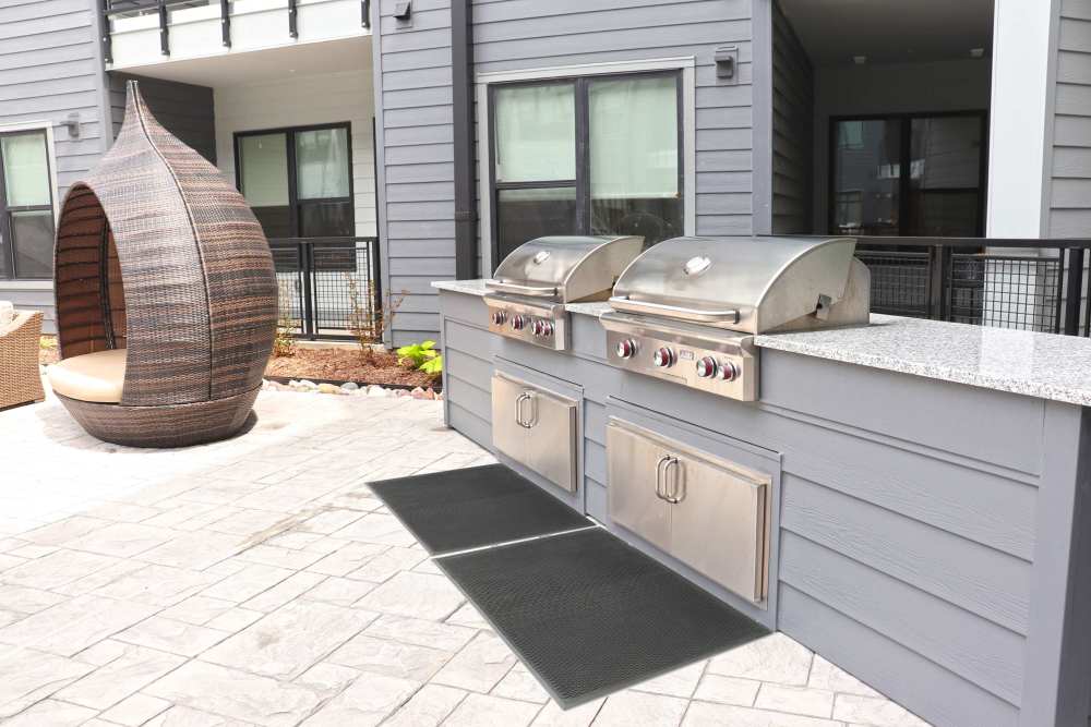 Barbequing stations at The Flats at Dorsett Ridge in Maryland Heights, Missouri