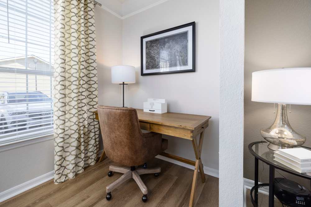 A desk and chair in a model home at Arbors at Cahaba River in Birmingham, Alabama