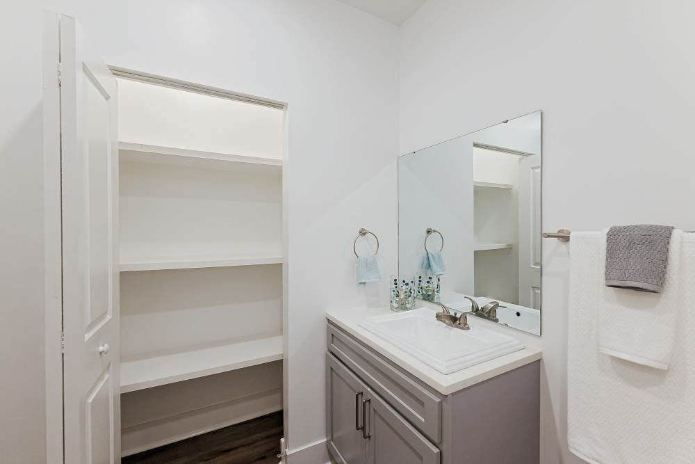 Bathroom and closet at Beverly Villas in Brunswick, Georgia