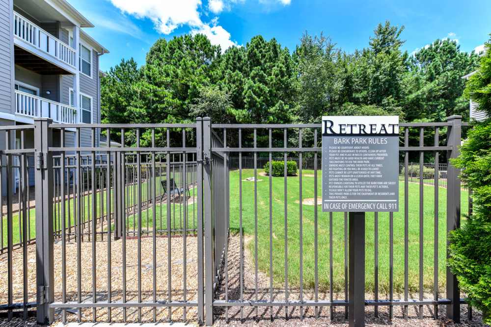 The gated dog park at Retreat at Johns Creek in Duluth, Georgia