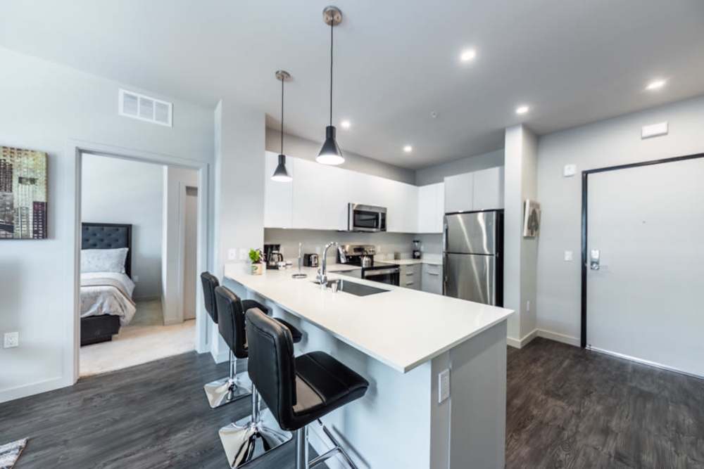 Kitchen with bar seating at Reno Experience District in Reno, Nevada