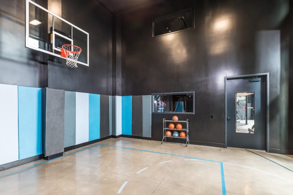 Gym with basketball hoop at Reno Experience District in Reno, Nevada