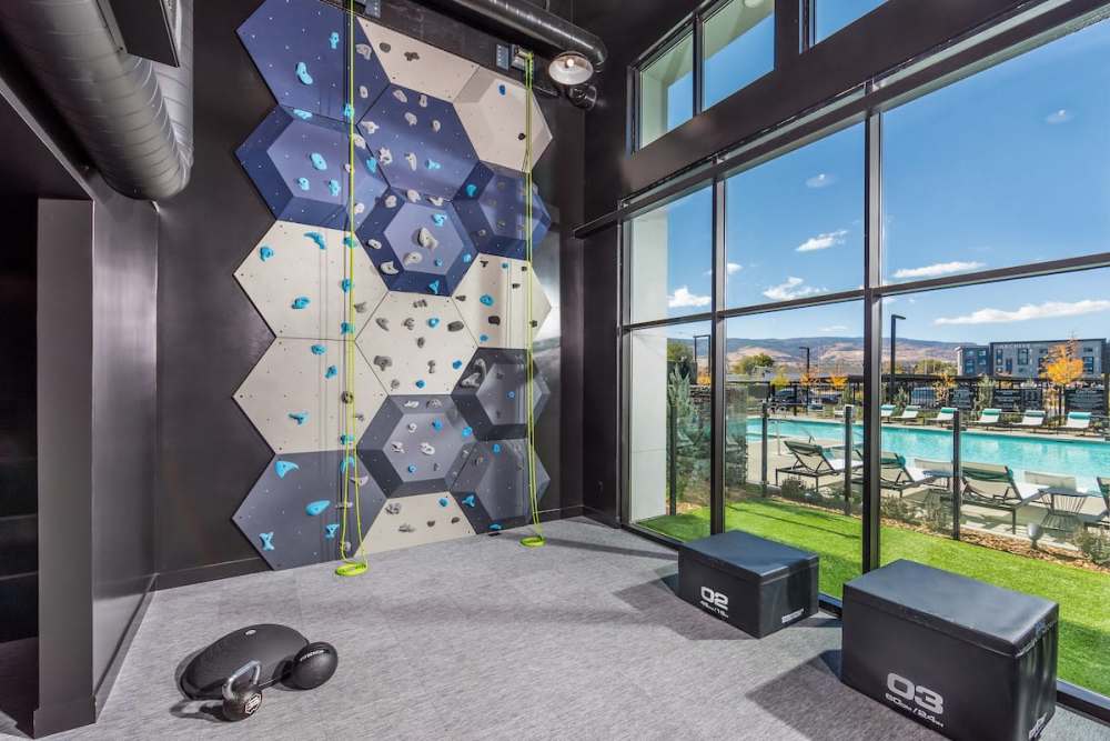 Climbing wall at Basecamp at Reno Experience District in Reno, Nevada