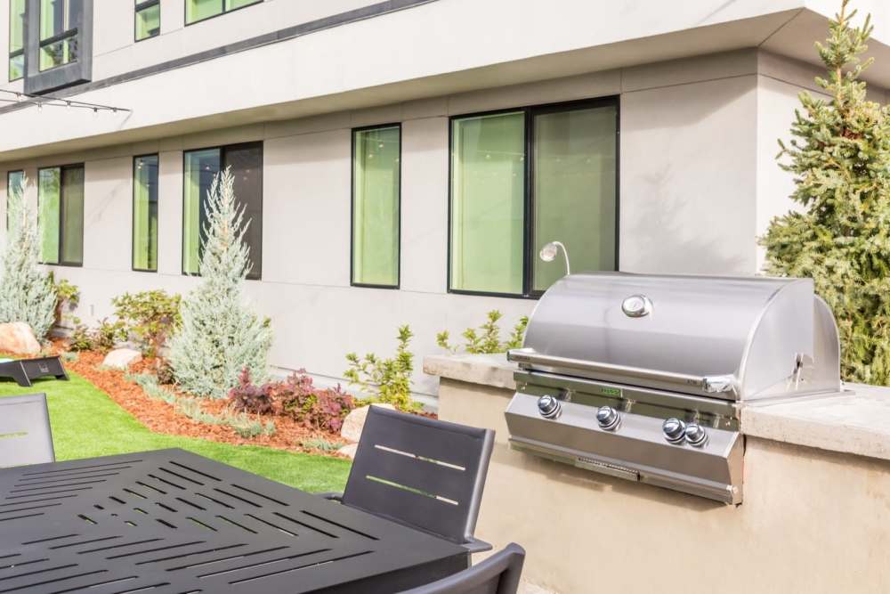 Outdoor grilling area at Basecamp at Reno Experience District in Reno, Nevada
