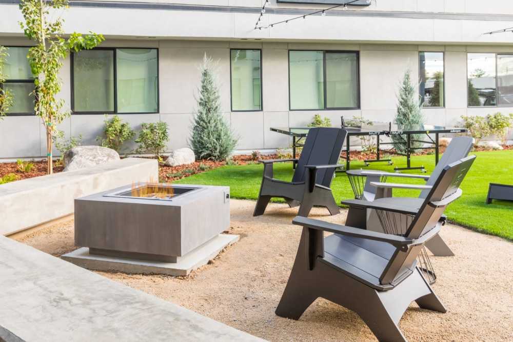 Outdoor seating at Reno Experience District in Reno, Nevada