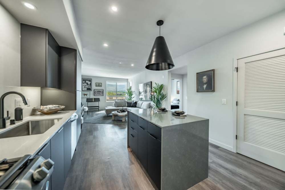 Kitchen with a large counter at Reno Experience District in Reno,