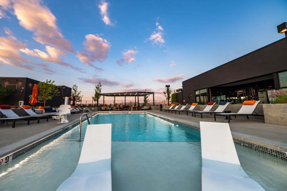 In-pool loungers at Reno Experience District in Reno, Nevada