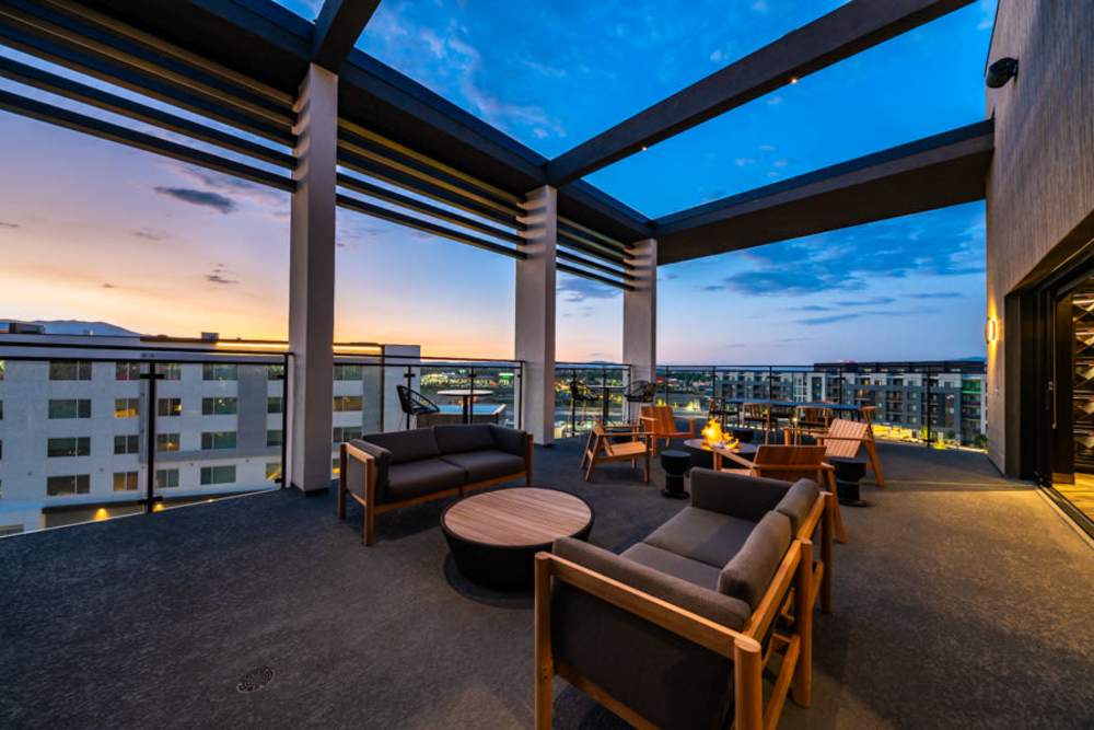 Community lounge seating at Reno Experience District in Reno, Nevada