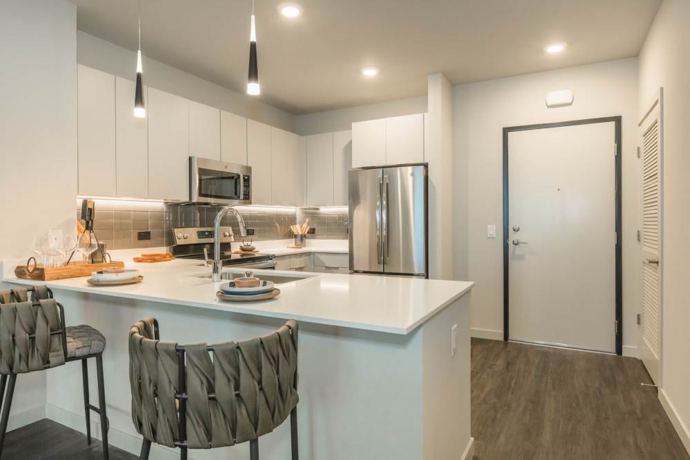 kitchen island dining table at Reno Experience District in Reno,
