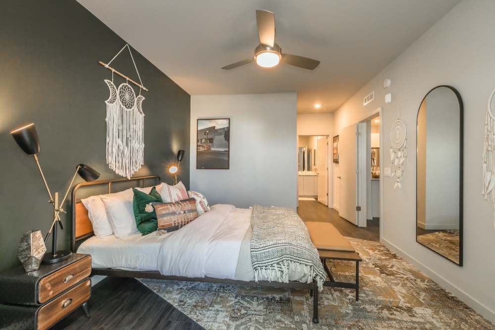 Bedroom with ceiling fan at Reno Experience District in Reno,