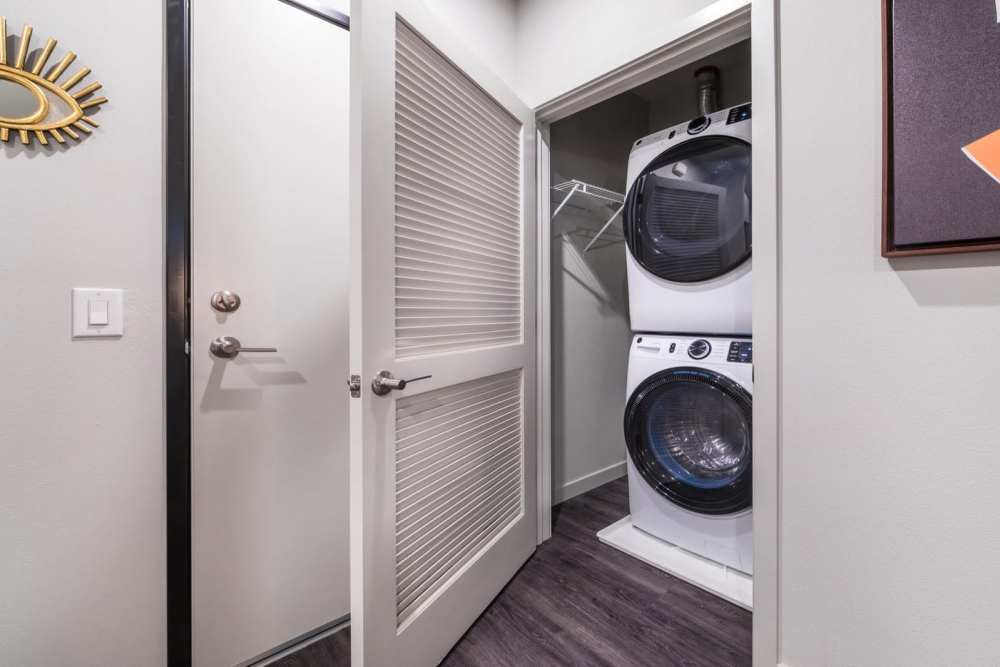 Stacked washer and dryer at Reno Experience District in Reno, Nevada