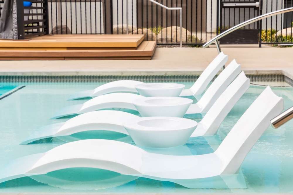 In-pool loungers at Reno Experience District in Reno, Nevada
